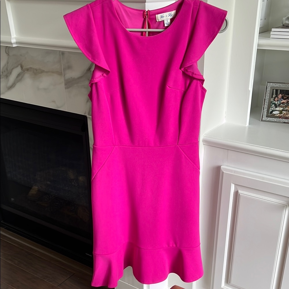 Vibrant Pink Ruffle Sleeve Dress